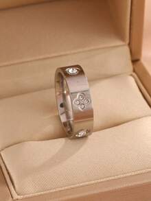 1/2/4Pcs Fashion 18K Gold Plated Clover Bracelet & Ring Set, Elegant Women's Hoop Round Bracelet With 6mm Clasp Bracelet Ring Combination, Luxury Waterproof Non-Fading Women's Jewelry Set, Suitable For Women's Daily Wear, Gift Giving - Silver - View 10