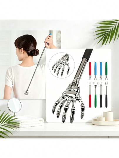 1pc Steel Telescopic Back Scratcher, Adjustable Length, Ergonomic Handle, Back Scratching Stick & Gua Sha Tool, Portable Massage Itch Relief Device, Non-Slip Telescopic Design, Sturdy Structure, Suitable For Thanksgiving, Birthday, Christmas Gifts, Full Body Massager, Massage Roller, Back Massager