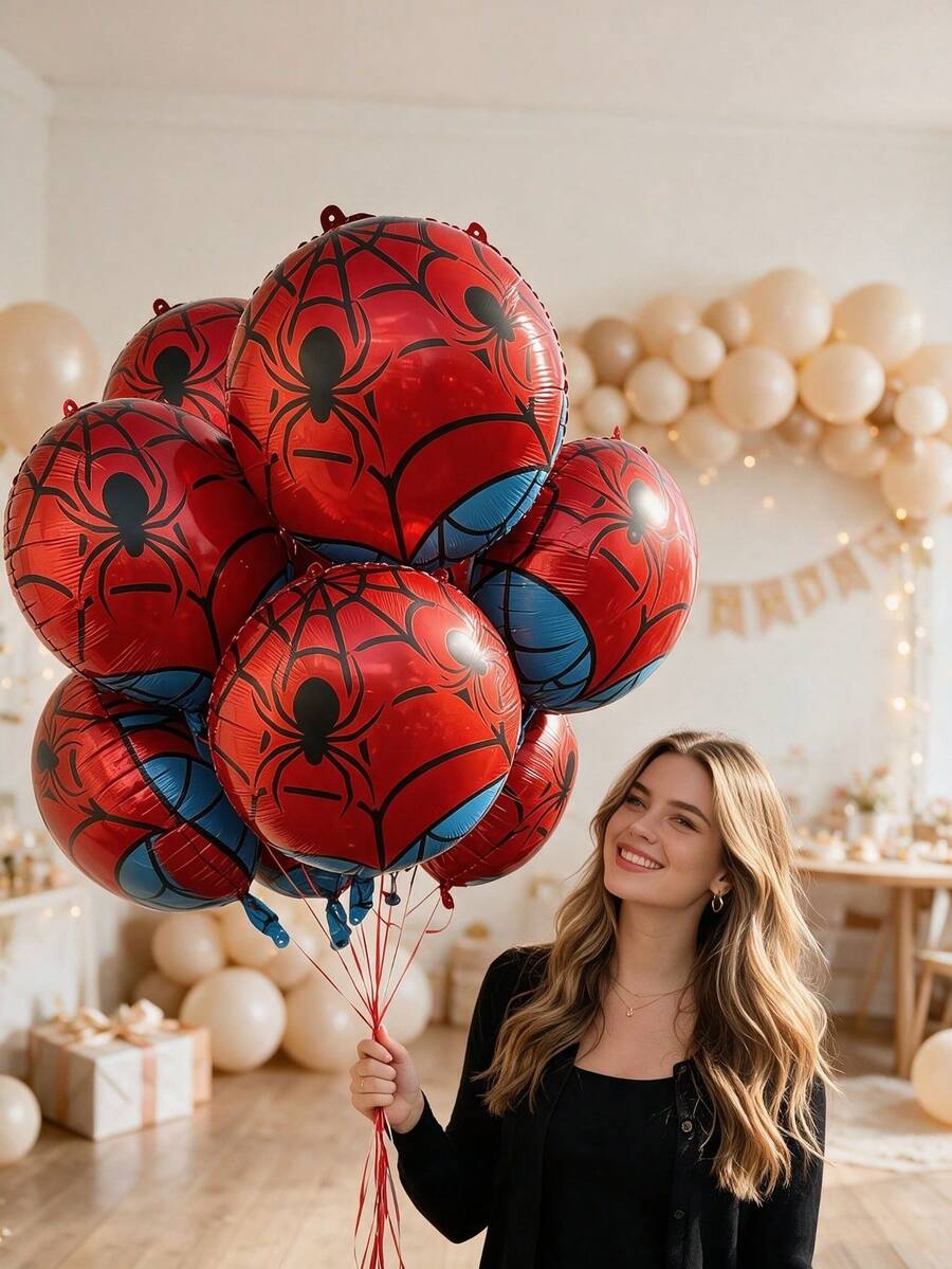8pcs 18-Inch Spider Web Print Balloons Birthday Party Holiday Decoration Balloons Theme Party Decor (Ribbon Not Included) - View 1