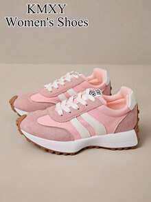女款舒適綁帶運動鞋，輕量多功能休閒鞋，四季可穿，防滑橡膠底 - 粉色 - 查看 4