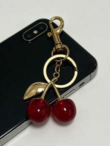 1pc Cherry Fruit Pendant Keychain Creative Bag Hanging Ornament Car Key Fashion Elegance Decorative Accessories - Multicolor - View 5