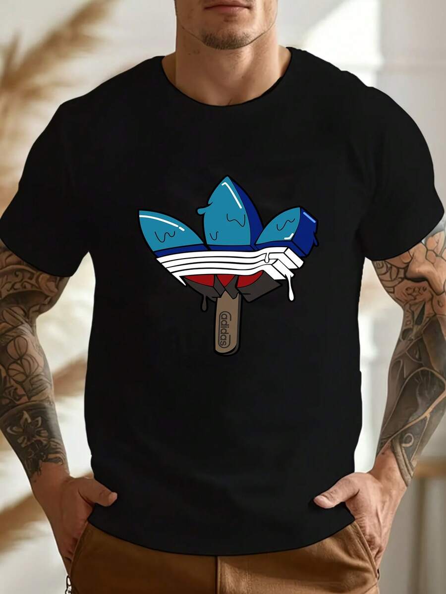 Men's Pure Cotton Short-Sleeve T-Shirt Urban Street Graphic Print Oversized Casual Daily Tee - 黑色 - 查看 1