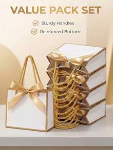 24pcs Gold Foil 300gsm Card Paper Gift Bags, Mini Thank You Paper Gift Bags With Thick Rope Handles, Suitable For Christmas Party Favors, Wedding, Birthday, Graduation Party Souvenirs And Decorative Packaging - J-Multicolor - View 2