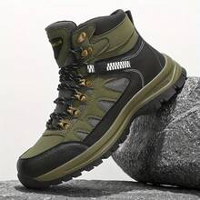 STARNOVO Men's Patchwork High-Top Hiking Boots, Breathable Mesh Material, Non-Slip Wear-Resistant Sole, Lace-Up Design, Suitable For Outdoor Hiking And Walking On Mountain Trails - Green - View 1