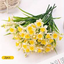 2件裝人造水仙花 辦公室仿真花 人造花束 水仙盆栽裝飾 塑料花 - 白色和黃色 - 2件 - 查看 2
