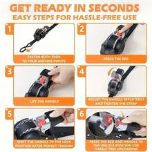 1pc Orange Retractable Ratchet Tie Down Rope, Heavy-Duty Nylon Strap With Anti-Rust Steel Ratchet, Automatic Rewind Quick Lock & Release, Secure Cargo Strap For Motorcycle Bike Truck, Compact Portable For Outdoor Enthusiasts - Telescopic Ratchet Strap - View 12
