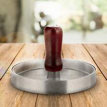 Forma Prensadora de Hambúrguer Caseiro | Modelador de Carne com Cabo de Madeira | 12cm - Prata - Visão 7
