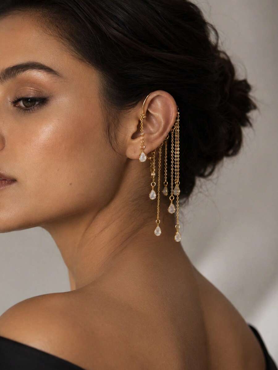 1 Pair New Water Drop Tassel Ear Cuffs, No Piercing Required, High-End ...