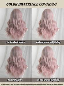 20 Inch Medium Length Pink Curly Wig For Women Shoulder Length Wavy Wigs With Curtain Bangs, Natural Synthetic Heat Resistant Fiber Hair Wig For Girls Daily Party Use - Multicolor - View 7