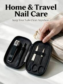 Juego de Cortaúñas Multifuncional Negro Herramientas de Acero Inoxidable Tijeras de Uñas Cortaúñas de Manicura Juego de Herramientas Portátil - Negro - Ver 5