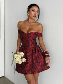 Women's Summer Sexy Strapless Elegant Mini Dress For Party, Birthday, Holiday, Back To School - Burgundy - View 5