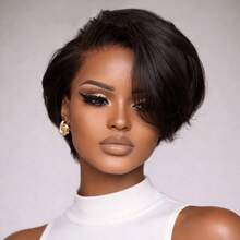 Short Pixie Cut Wig Human Hair T-Part Human Hair Wigs For Women 6INCH 180% Density 13x4x1 Lace Front Wig Human Hair Brazilian Remy Hair Wig For Daily Wear And Party 1B Color - Natural Black - View 3