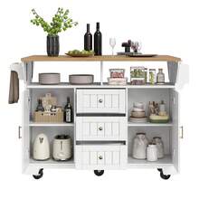 Kitchen Island With Drawers – White/Gray, Extendable Tabletop - 白色 - 查看 3