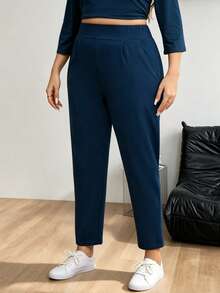 2pcs Plus Size Women Solid Color Sports Harem Pants, Versatile Long Pants Suitable For Daily Outings, Commuting, Sports And Fitness Fall - Multicolor - View 6