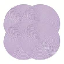 Handwoven PP Round Placemats, Easy To Clean, Suitable For Dining Table, Bowls, Plates And Cups, Perfect For Home Kitchen Use, Adds Fashionable Touch To Drinks, Minimalist Fashion Design, Back To School Essential - Purple - View 9