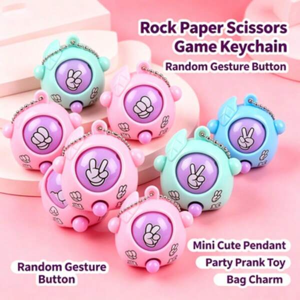 Mini Rock Paper Scissors Game Keychain, Cute Random Gesture Rock Paper Scissors Pendant, Button Control, Funny Prank Game, Creative Bag Charm, Backpack Pendant, Party Gift, Birthday Gift, Stress Relief Interactive Game, Halloween Gift Bag Filler