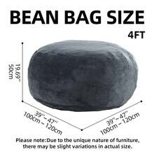 4FT Large Bean Bag For Adults, Giant Bean Bag With Velvet Cover, Memory Foam Bean Bag, Fluffy Bean Bag For Living Room And Bedroom - 深灰色 - 查看 9