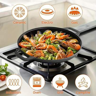 LOVEWE 1 pièce, poêle en fonte à deux poignées, sans revêtement, lavage à la main uniquement / crêpes / saisie de steak / œufs / grillades / sautés, adaptée pour cuisine domestique / cuisson extérieure