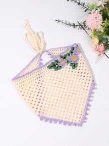 1PC Women's Elegant Knit Embroidered Print Headwrap, Casual Beige Hair Scarf Suitable For Vacations, Travel, Daily Commuting, Women's Hair Accessory - Multicolor - View 2