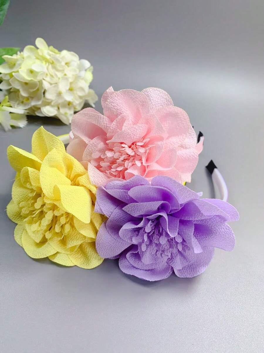 1/3pcs Girls Cute 3D Fabric Flower Headband, Sweet Macaron Color Floral ...