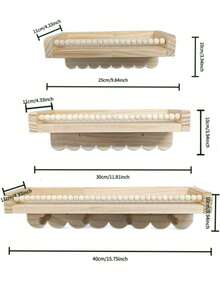 Wavy Edge Beaded Wooden Floating Wall Shelf With Hooks, Cute Baby Room Display & Storage Rack For Baby Books, Toys, Clothes And Decor - Multicolor - View 11