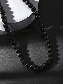 1pc White Fashionable Faux Pearl Beaded Necklace For Men's Daily Wear - Black - View 13