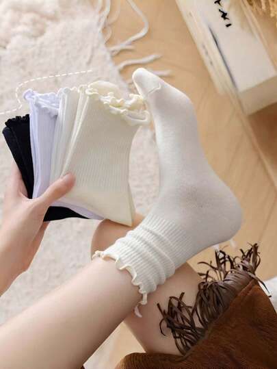 1/5/10/15/20/30 Pairs Thin Cuffed Ankle Socks, Cute Fresh Ruffle Edge Socks For Women, Spring & Autumn