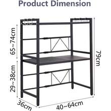 2-Tier Expandable Microwave Rack, Adjustable-Width Black Carbon Steel Countertop Shelf With 6 Hooks, Kitchen Worktop Organiser For Microwave Oven, Air Fryer, Toaster, Rice Cooker, Pots, Pans And Utensils - Black - View 2