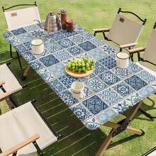 1pc Summer Outdoor Tablecloth, Elastic Band Tablecloth, Patchwork Bohemian Stretchable Washable Tablecloth, Durable Polyester Rectangular Table Cover, Suitable For Camping, Picnic, Bohemian Theme, Garden Party - Indoor/Outdoor Dual Use, Picnic Accessory, Stretchable Hem - A - View 8