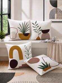 MEMNUN 4 piezas Fundas de almohada con estampado de plantas de bloques de color geométricos abstractos bohemios [Sin relleno de almohada] 40*40cm/45*45cm/50*50cm [Impresión de un solo lado] Hechas de material de poliéster, fundas de cojín decorativas para sofá con arte de línea de planta verde en maceta con bloques de color en forma de arco, decoración de habitación, decoración del hogar, decoración de dormitorio, artículos de decoración de habitación para sofá, sala de estar, dormitorio, coche, oficina, hotel, B&B, fundas de almohada, regalo perfecto para familia y amigos - Multicolor - Ver 7