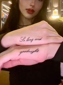 1pc Thin One-Piece Cursive Quote Wrist Temporary Tattoo Sticker, Waterproof Long-Lasting Minimalist Emotional Fake Tattoo, Body Art Sticker, Suitable For Forearm, Ankle, Ribs, Collarbone, Fingers - Black - View 2