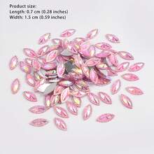 100pcs Light Pink AB Cat Eye Matte Resin Rhinestones 7*15mm Flat Back Plated Bottom, Dress Bag Embellishment Accessories, Transparent Iridescent Asymmetric Rhinestones, Handmade Jewelry Rhinestone Material, Multi-Purpose 3D Decorative Resin Rhinestone Accessories - Light Pink - View 6
