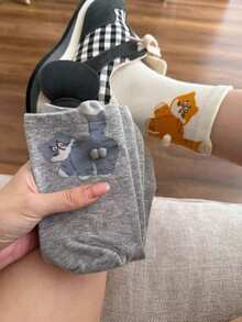 3/6 Pairs Random Cute Cat, Egg And Bell Pattern Socks, Autumn/Winter Style, Suitable For Christmas, Back To School, Also A Perfect Gift Choice. (1/2/3/6 Pairs Pack) - Set a - View 5