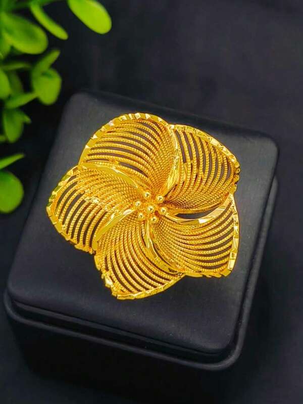 1pc Fashion Women's Gold Flower Ring, Index Finger Ring, European & American Middle East Dubai Africa Bridal Wedding Banquet Dress Accessory, Bohemian Style, Adjustable Size Hand Jewelry