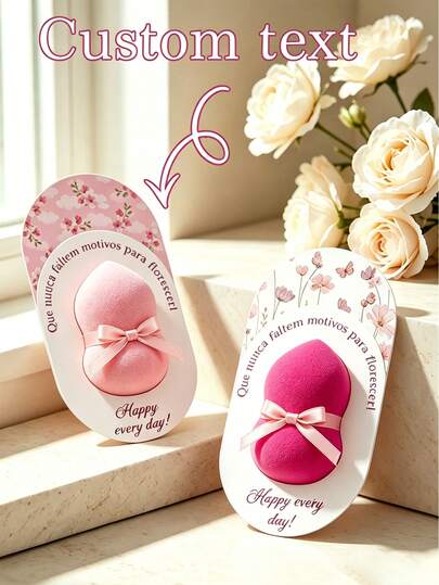 Custom Floral Card Packaging Paper, Gourd-Shaped Makeup Sponge, Customized Makeup Sponge Packaging Card, Soft Wet/Dry Cosmetic Sponge, Bridesmaid Gift, Wedding Favor, Birthday Gift, Mother's Day Gift