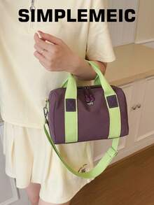 Unisex Minimalist Colorblock Handbag, Small School Backpack, Multi-Functional Storage Bag, Gym Bag, Crossbody Bag For Women - Purple - View 3