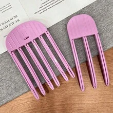 2-In-1 Volumizing Styling Hair Brush, Minimalist Korean Style, Solid Color Without Print, Six-Tooth Comb Integrated Clip Design, Bangs Root Lifting And Daily Styling Function, Suitable For Daily Home Grooming, Commuting Styling, Dorm Quick Hair Styling, Selfie Styling - Multicolor - View 5