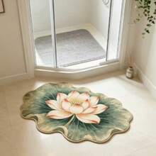 1 pieza Alfombra decorativa de cachemira sintética con patrón de hoja de loto y flor rosa y verde, felpudo, alfombra pequeña, felpudo de bienvenida, alfombra, felpudo de piso, felpudo exterior, alfombra de cocina, decoración del hogar, felpudo de puerta principal, alfombra de área - Multicolor - Ver 4