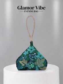 晚宴亮片手拿包，亮片刺繡工藝，3D花卉（隨機圖案），婚禮必備配件，情人節禮物，適用於婚禮、度假、畢業季、晚宴及其他正式場合，亦可作為日常穿搭的多功能配件，百搭風格 - 綠色 - 查看 10