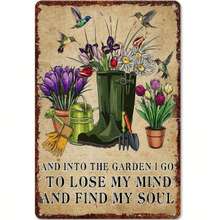1pc Fantasy Garden Welcome Sign, Rustic Metal Sign With Inspirational Quote, Outdoor Floral Design, 8x12 Inch, Lawn And Patio Decoration Garden Sign, Durable And Weather-Resistant, Easy To Install - B - View 1
