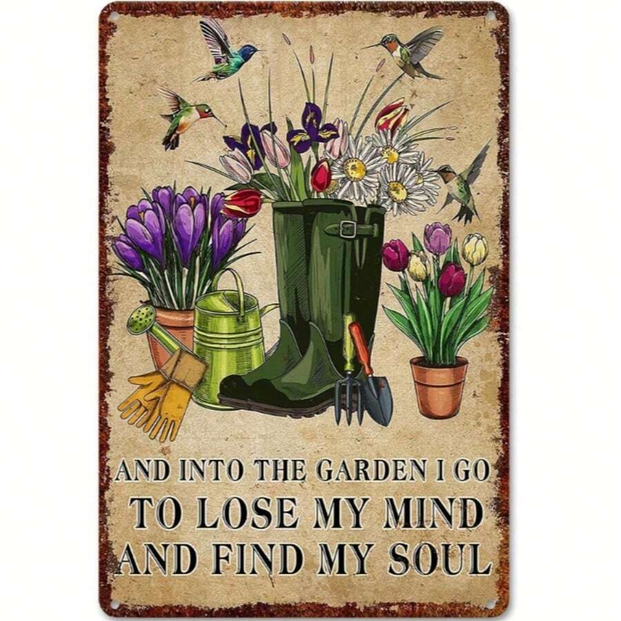 1pc Fantasy Garden Welcome Sign, Rustic Metal Sign With Inspirational Quote, Outdoor Floral Design, 8x12 Inch, Lawn And Patio Decoration Garden Sign, Durable And Weather-Resistant, Easy To Install - B - View 1