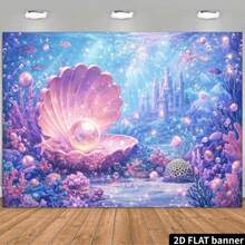 2d Flat Pearl Necklace Background Cloth, With Shiny And Gradual Purple-Blue Fishtail, Gold Coin Treasure Chest, Pearl Necklace, Underwater Castle, Colorful Coral Reef, Starfish Shell, Swimming Fish. - 1 - View 8