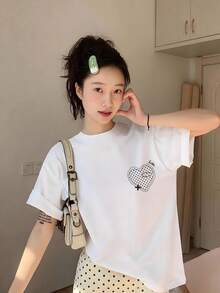 Women's Summer Fashion Short-Sleeved T-Shirt, Versatile Loose-Fitting Round Neck Top - White - View 3