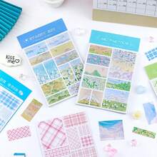Minimalist Girly Plaid Planner Stickers, Basic Frame Landscape Oil Painting Decorative Material Stickers - Multicolor - View 12