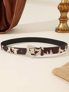 1pc Brown & White Cow Print Women's Belt, Y2K Spicy Style, Vintage Distressed Buckle, Pairs With Low-Waist Jeans - Brown and White Cow Print - View 6