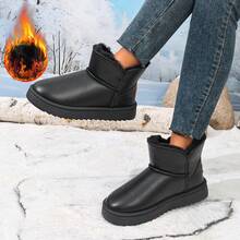 Women Winter Warm Snow Boots Waterproof PU Leather Fluffy Faux Fur Lining Thick Platform Anti Slip Comfort Ankle Booties For Outdoor Daily Wear - Black - View 2