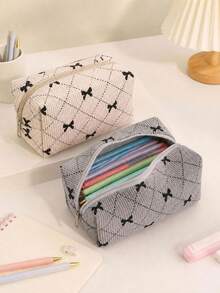 Bowknot Minimalist Large Capacity Corduroy Pencil Case, Multi-Functional Pencil Storage Bag, School And Office Supplies Stationery Organizer, Pencil Pouch, Backpack Accessory, Back To School Gift - Multiple Styles - View 10