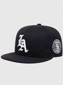1pc Unisex "LA" Letter Embroidered Hip Hop Baseball Cap, Adjustable, Suitable For Outdoor Sports, Hiking, Casual Street Style, Unisex - LA Earth Flat Edge - View 1
