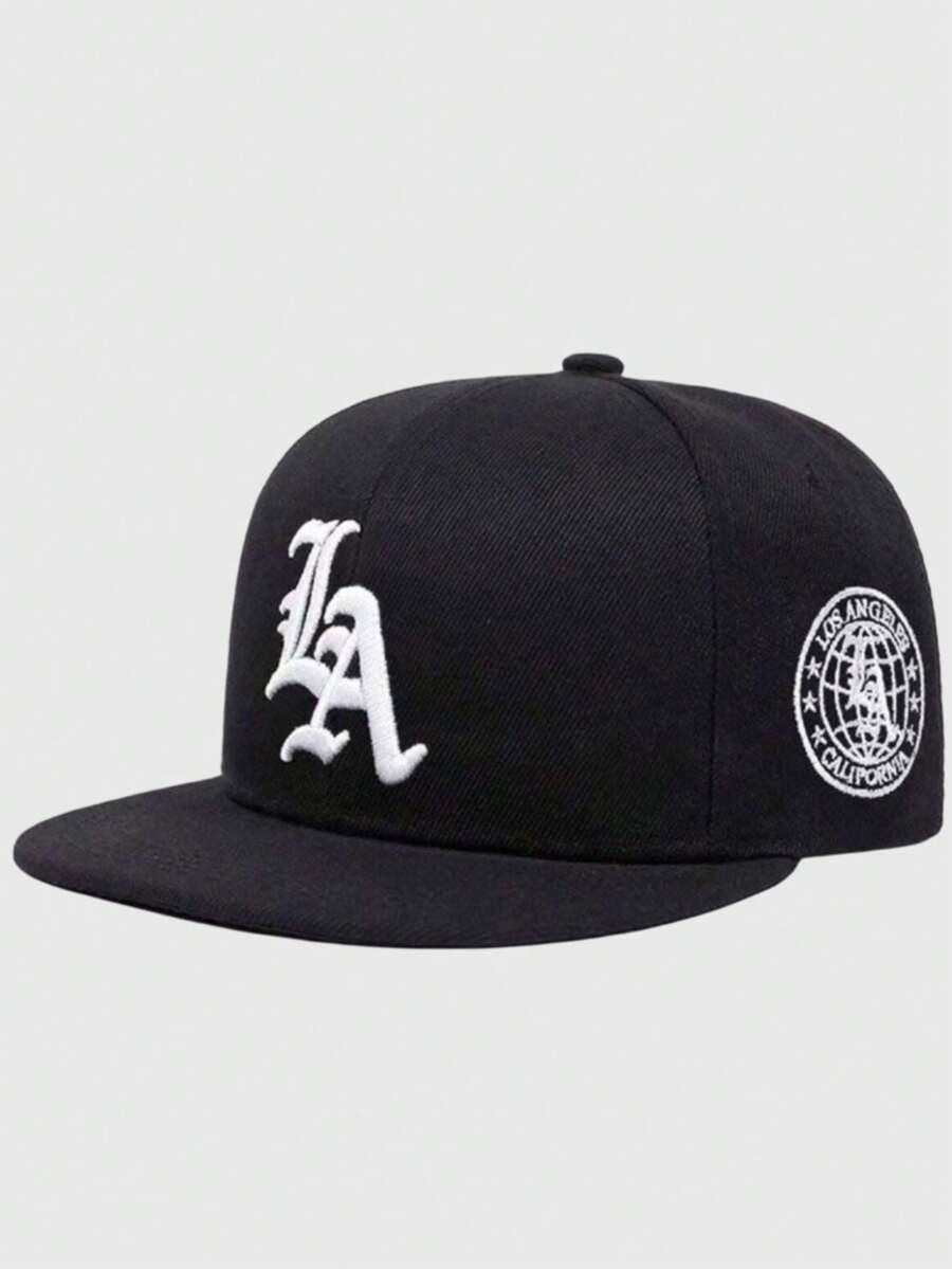 1pc Unisex "LA" Letter Embroidered Hip Hop Baseball Cap, Adjustable, Suitable For Outdoor Sports, Hiking, Casual Street Style, Unisex - LA Earth Flat Edge - View 1