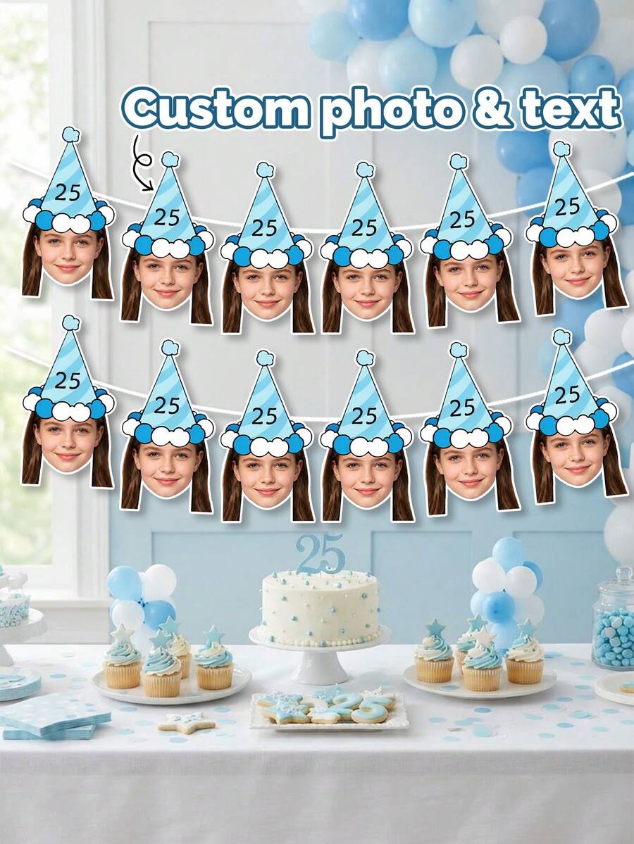 8/16/24pc Custom Photo Age Birthday Banner,Personalized Flag Upload Your Photo For Birthday,Proposal Surprise Gift, DIY Hanging Flag ,Retirement,Wedding Party Supplies,Room Garden Decoration - Multicolor - View 1